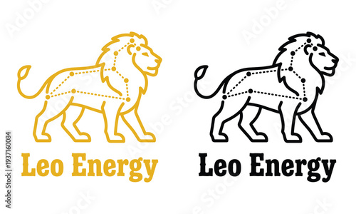 Leo energy symbol with lion constellation and astrology lines