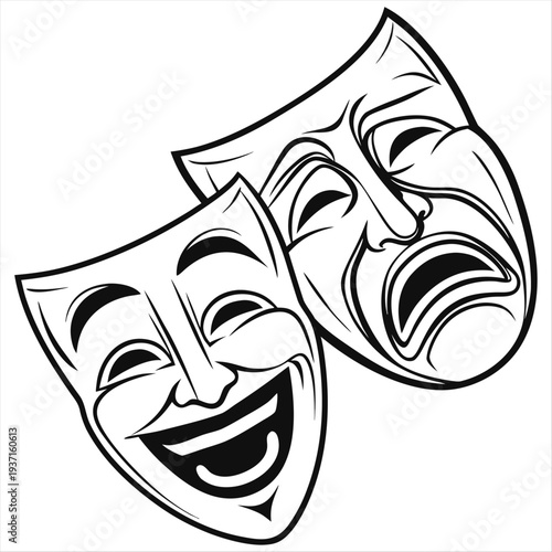 comedy and tragedy theater masks in dramatic silhouette illustration