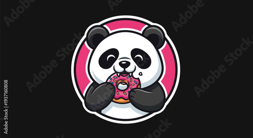 Cartoon panda eating donut illustration