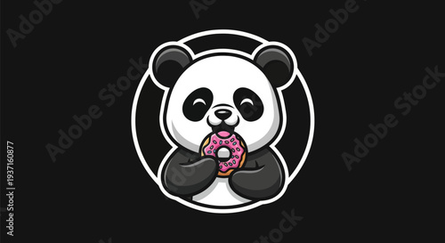 Cartoon panda eating donut illustration