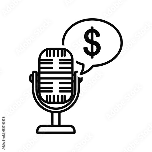 Microphone with speech bubble indicating financial discussion or podcast about money matters