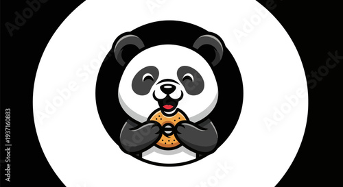 Cartoon panda eating donut illustration