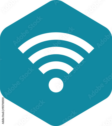 WiFi signal icon inside hexagon geometric badge modern wireless internet connection symbol vector illustration for technology and network design