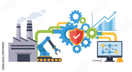 Industrial Automation and Smart Factory Concept: Robotic Manufacturing, Process Optimization, Security, and Data Analytics for Production Efficiency