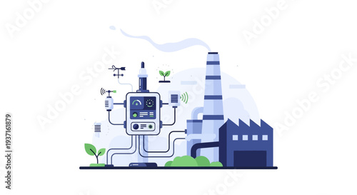 Industry 4.0 Smart Factory with IoT, Automation & Sustainable Environmental Monitoring Illustration
