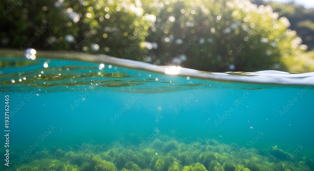 Obraz premium Underwater scene with aquatic plants and bubbles