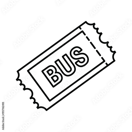 Black and white bus ticket stub illustration on a plain background