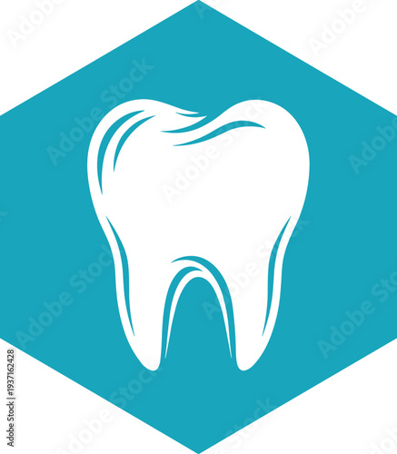 Tooth dental care icon inside hexagon geometric badge modern dentistry logo symbol medical health vector illustration for clinic branding design