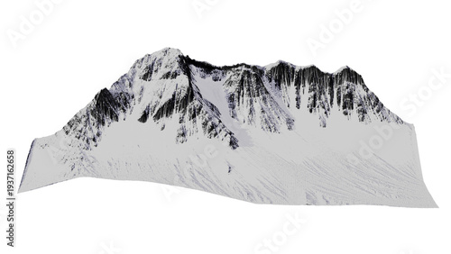 Lightmapped mountain scene in 3D rendering creates detailed landscape