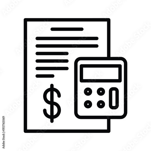 Illustration of a document with a dollar sign and calculator symbolizing financial calculations.