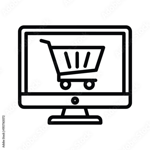 Online shopping symbol displayed on a computer monitor screen