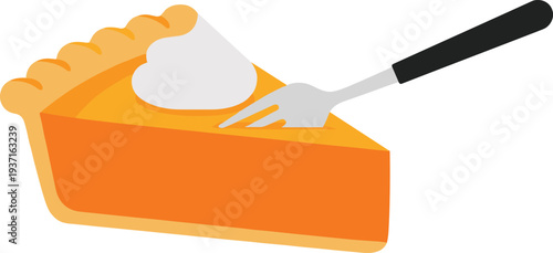 Delicious slice of pumpkin pie with whipped cream and fork