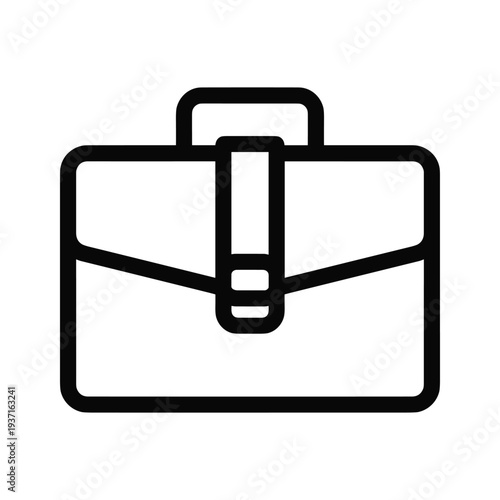 Simple line drawing of a classic briefcase with two handles and a latch closure