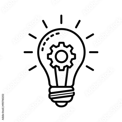 Creative idea symbolized by a lightbulb with a gear inside shining brightly