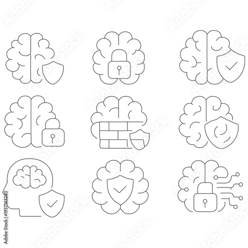 Brain security shield lock firewall technology head