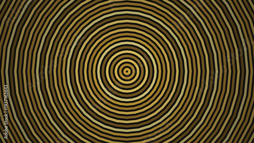 This mesmerizing abstract background features seamless golden concentric circles creating a rhythmic optical illusion, perfect for luxurious retro geometric designs