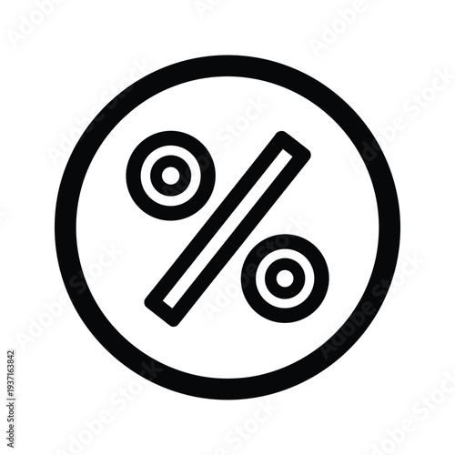 Icon depicting percentage or discount with stylized diagonal lines and circles
