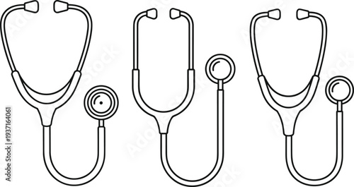 Stethoscope line art icon collection medical equipment outline healthcare tool doctor instrument vector illustration set