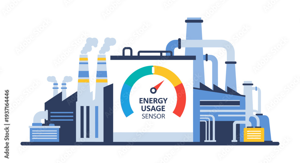 Obraz premium Industrial Energy Usage Sensor Displaying High Consumption in Factory Setting - Smart Monitoring for Efficiency & Sustainability