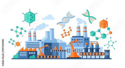 Biotechnology & Chemical Manufacturing Industry with Robotic Automation, DNA, and Molecular Science