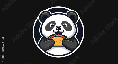 Cartoon panda eating taco illustration