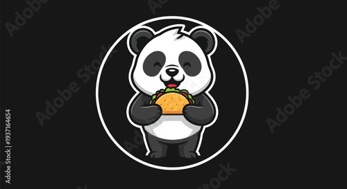 Cartoon panda eating taco illustration