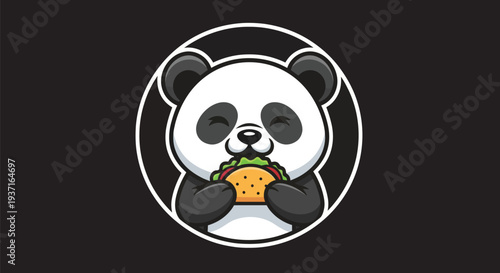 Cartoon panda eating taco illustration