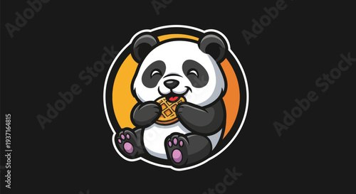 Cartoon panda eating waffle