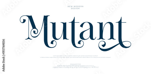 The word Mutant in decorative blue font on white background