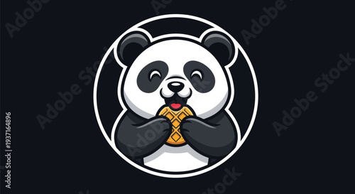 Cartoon panda eating waffle black background