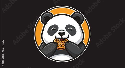 Cartoon panda eating waffle illustration