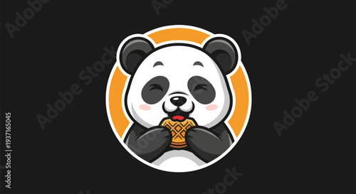 Cartoon panda eating waffle illustration
