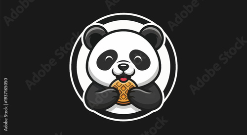 Cartoon panda eating waffle illustration