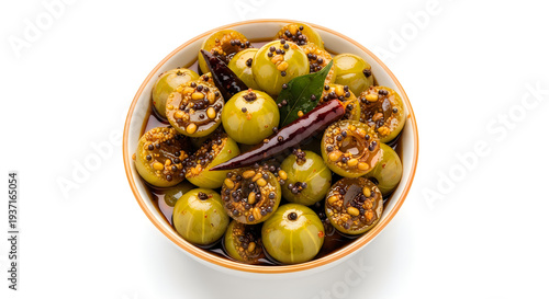 Wallpaper Mural A bowl of spicy green olives with chili and herbs Torontodigital.ca