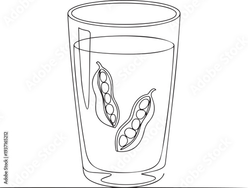 Pea pod infused water glass continuous one line drawing minimalist outline illustration healthy vegetable detox drink in one line art style with editable stroke vector.