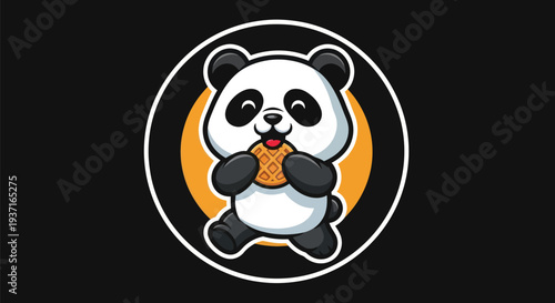 Cartoon panda eating waffle
