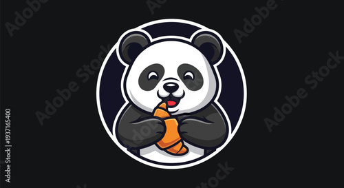 Cartoon panda enjoying a croissant