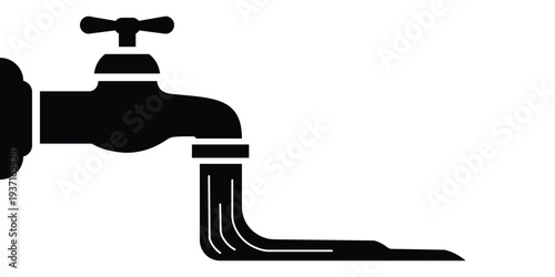 Water Conservation and Faucet Icon Set – Vector Silhouettes and Plumbing Symbols