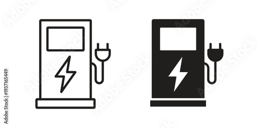 Charging station icon with editable stroke and solid design vectors
