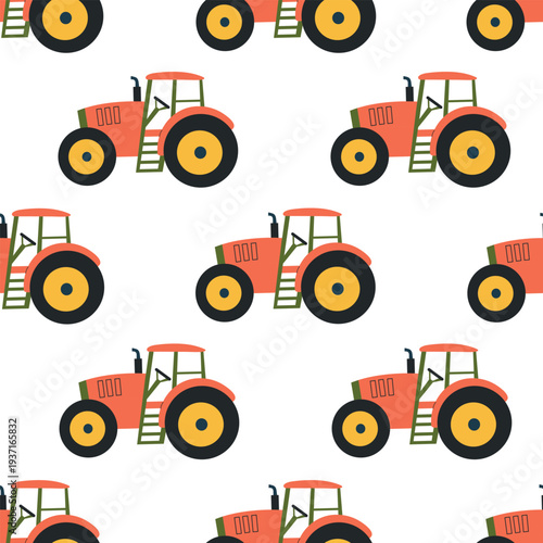 Seamless pattern with wooden carts full of colorful pumpkins in a flat hand-drawn style. Autumn harvest background featuring orange, yellow, and green gourds on white. Festive seasonal vector illustra