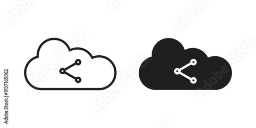 Cloud share icon with editable stroke and solid design vectors