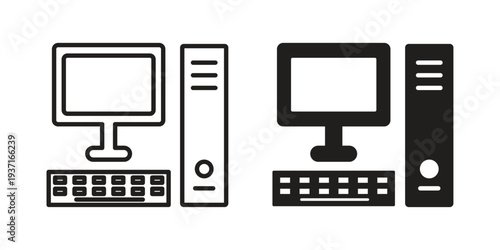 Computer icon with editable stroke and solid design vectors