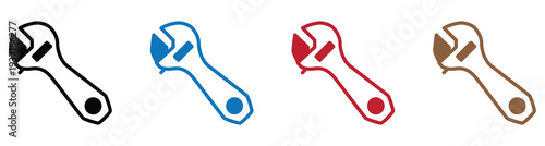 Set of four colorful wrench icons isolated on white background for repair and tool concepts