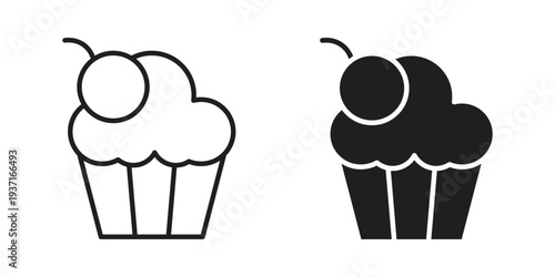 Cupcake icon with editable stroke and solid design vectors
