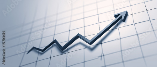 Seta crescente em gráfico representa valorização de ativos, desempenho financeiro, expansão econômica e crescimento sustentável