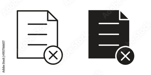 Delete Document icon with editable stroke and solid design vectors