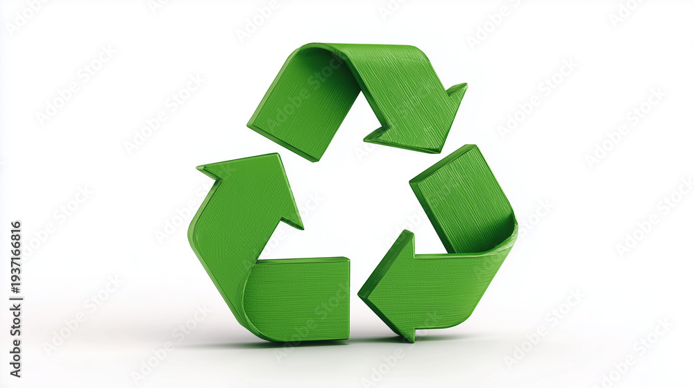 Fototapeta premium Green recycling symbol in 3D representing sustainability, environmental protection and eco friendly concept. Isolated on clean background