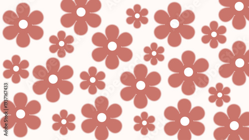 Abstract floral background with stylized five‑petaled reddish brown flowers, seamless decorative pattern, and modern geometric layout