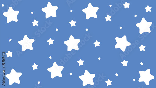 Abstract blue background with scattered white stars, seamless decorative celestial pattern, and modern geometric layout