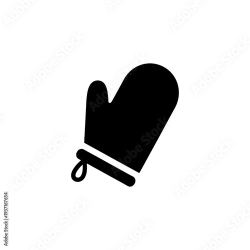A simple black outline depicts a single oven mitt hanging with a loop silhouette